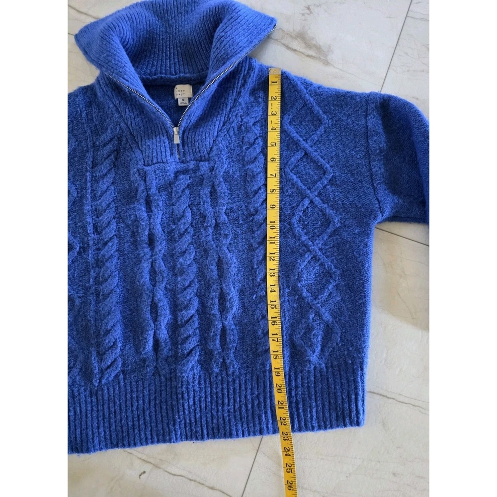 A New Day Blue Cable Knit Quarter Zip Sweater Medium Cozy Chenille Pullover - Picture 7 of 9